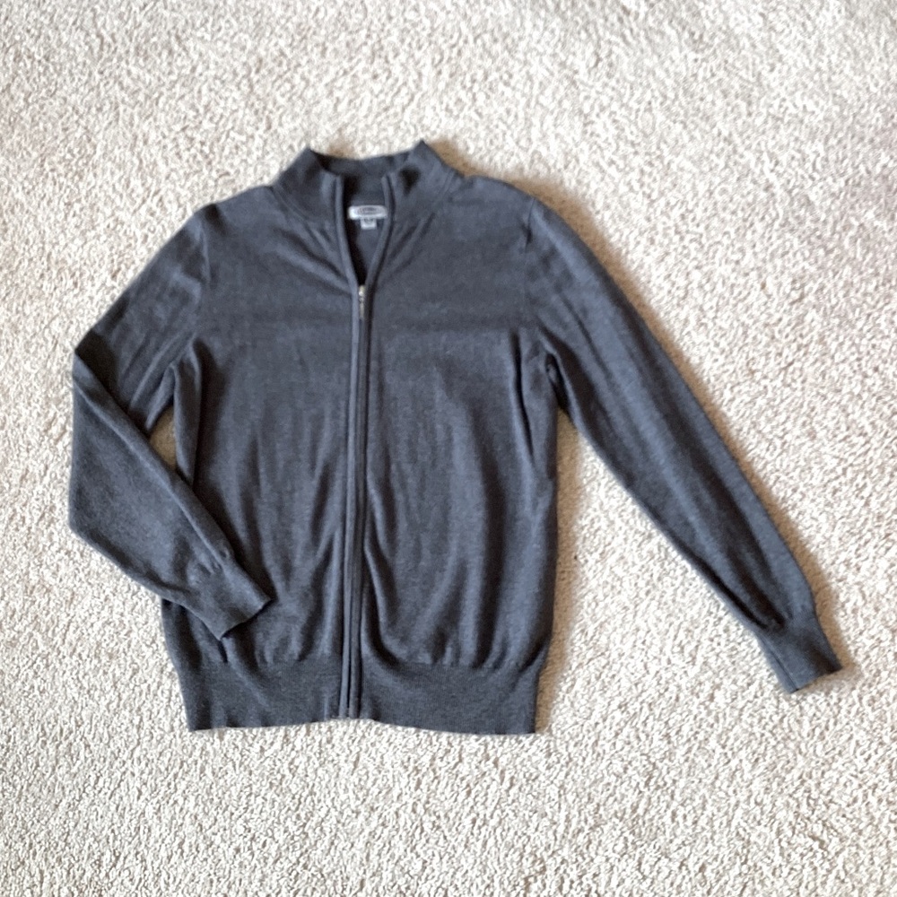 Gray women’s front zip cotton blend knit cardigan